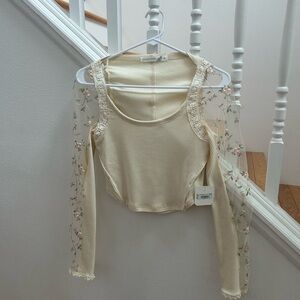 Altar'd State Cream Ribbed Blouse